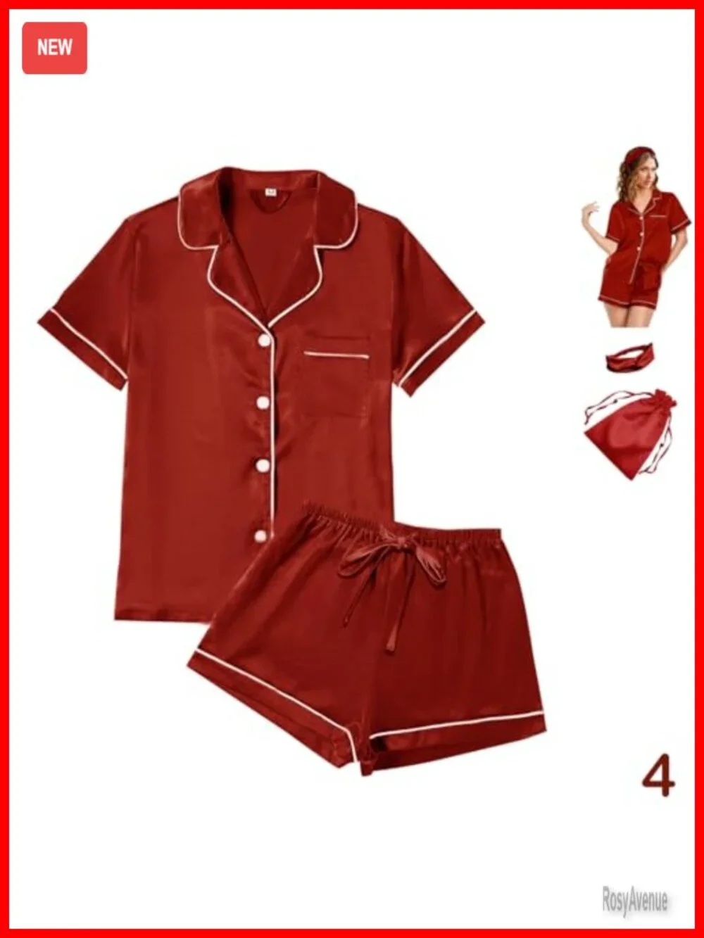 Women's Satin Pajama Set Short Sleeve Button Front Shirt & Shorts with Headband